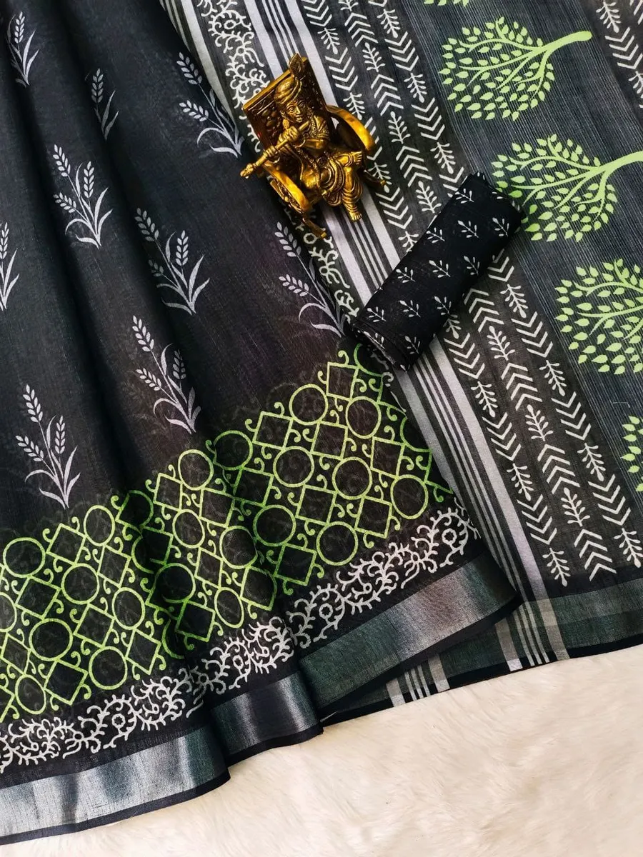 Elegant Digital Print Silver Jari Saree